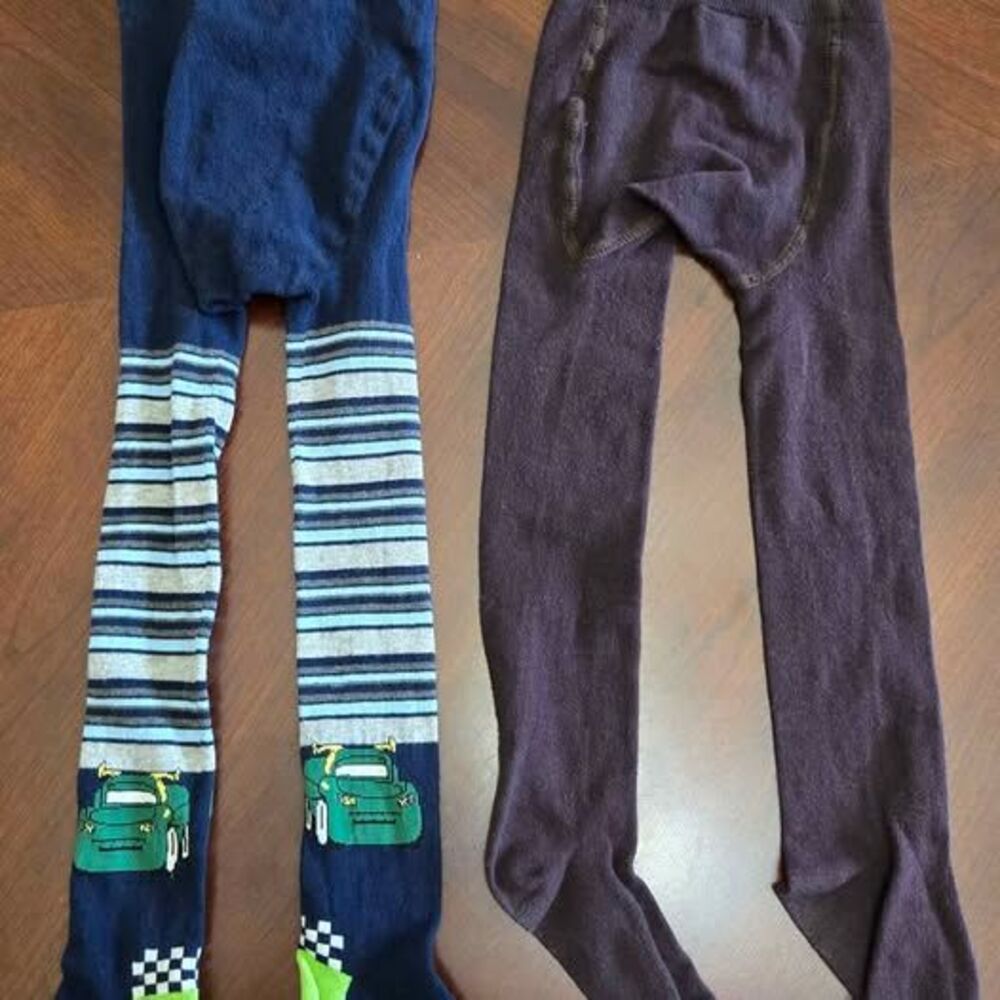 Kids Cotton Tights 2-Pair Bundle Size 98-104 – Cars & Solid Brown – NEW